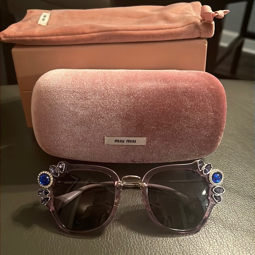 🔥FINAL RARE NWT purple Miu Miu sunglasses Purple & Blue Gems cases & paperwork